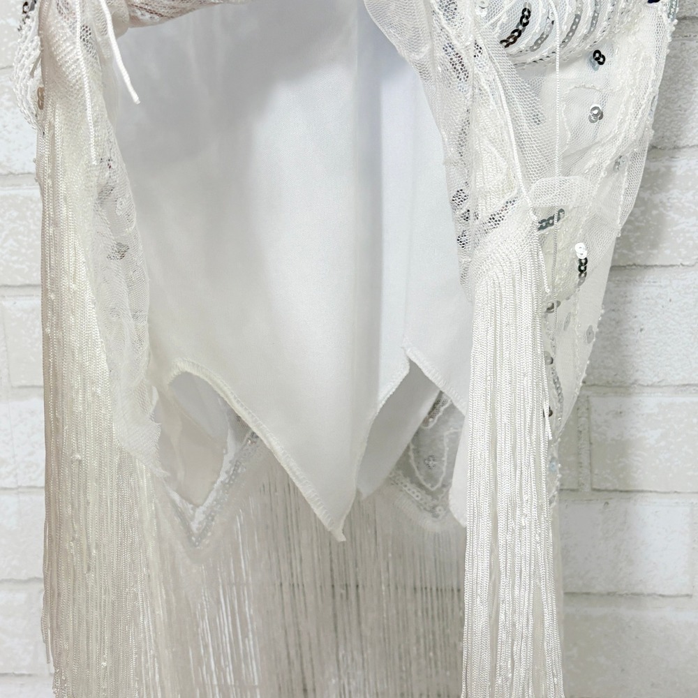 1920s Gatsby Flapper Dress Small Sequin Beaded Fringe Capelet Headpiece Jazz Age - Picture 8 of 14